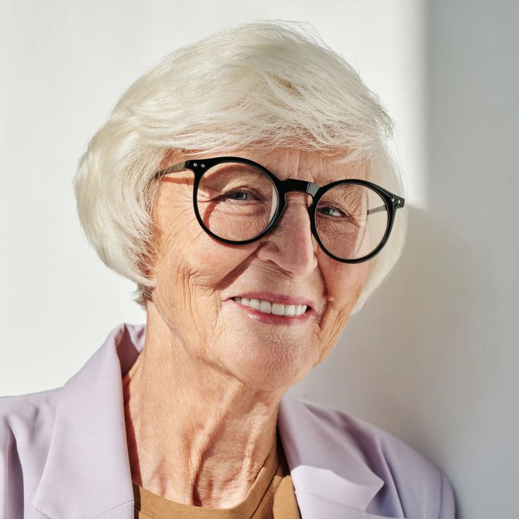 Messy French bob with mini fringe on a chic older woman