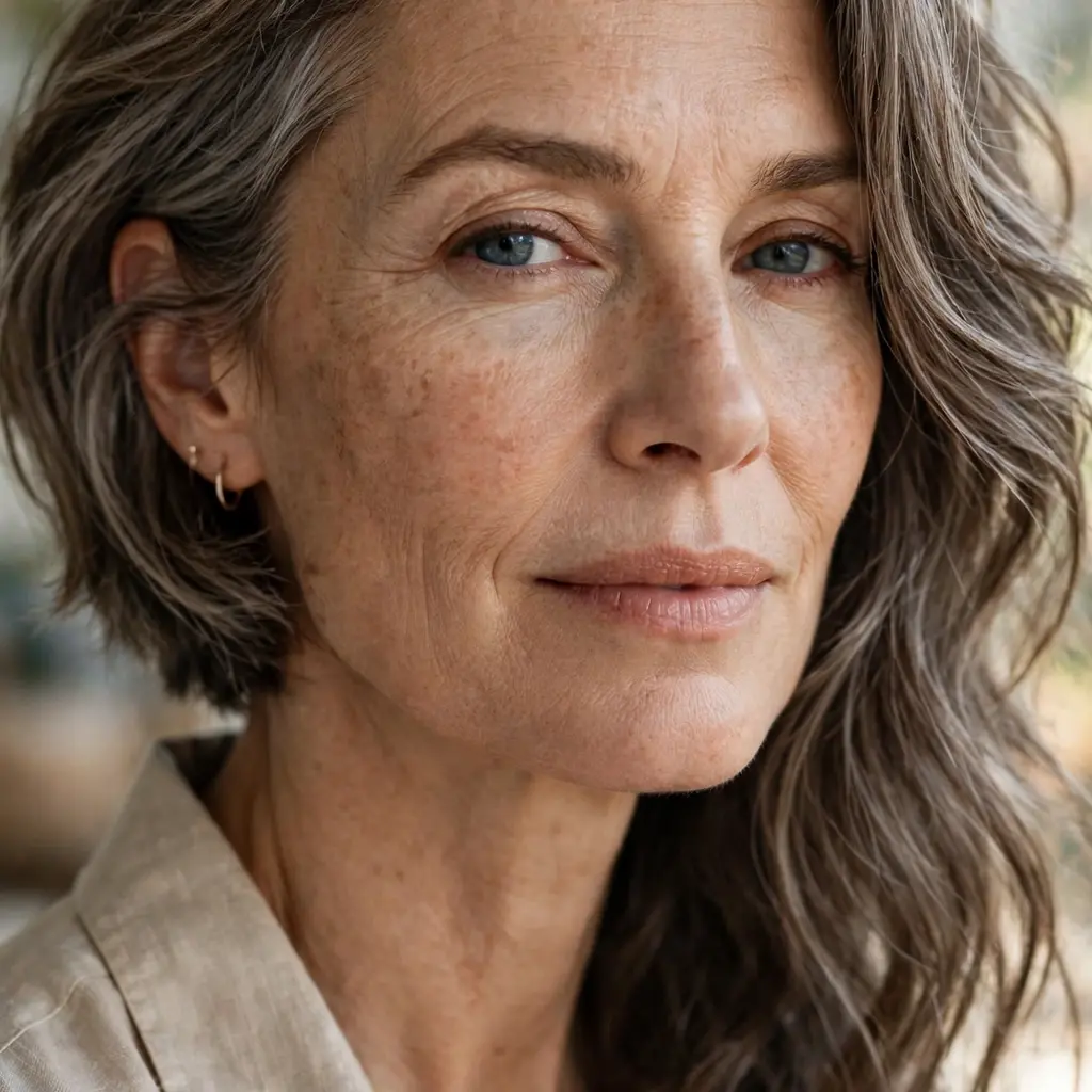 Woman wearing an asymmetric wavy bob longer on one side