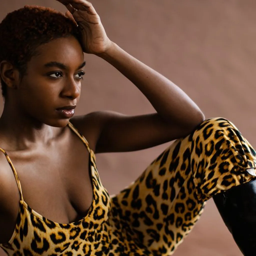 Woman in a leopard print outfit, bold animal print 80s style statement