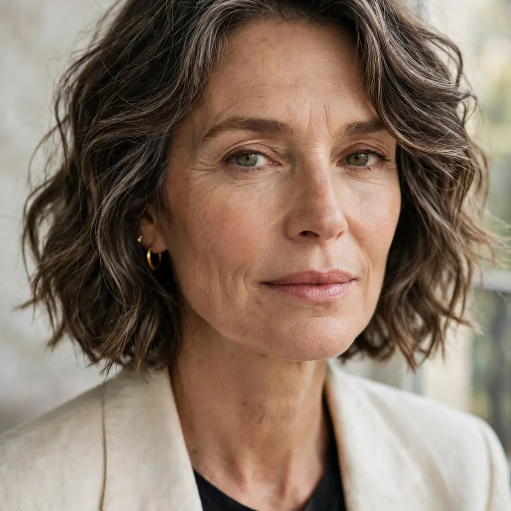 Chic woman with a French-style wavy bob and relaxed fringe