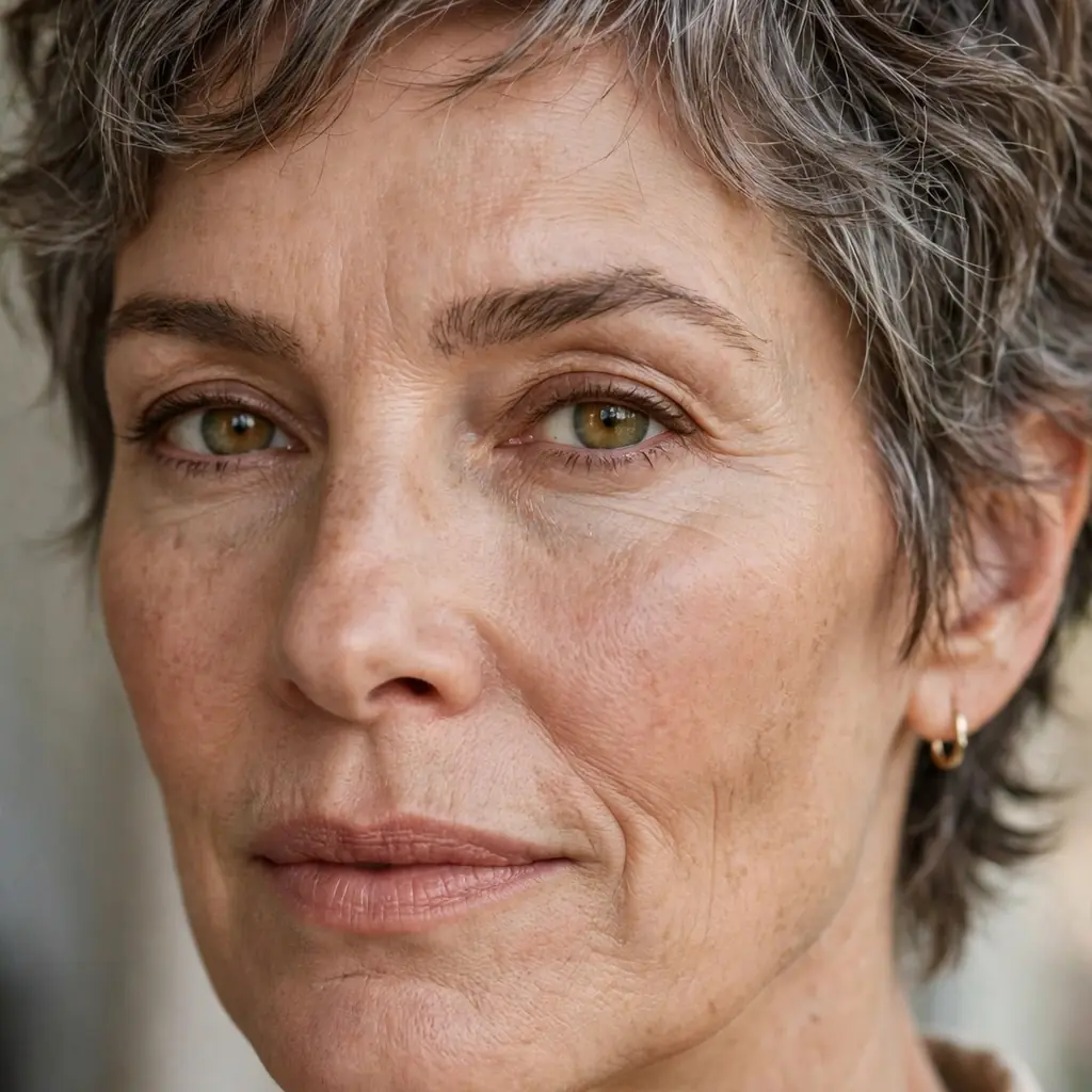 Woman with fine hair wearing a textured short wavy crop