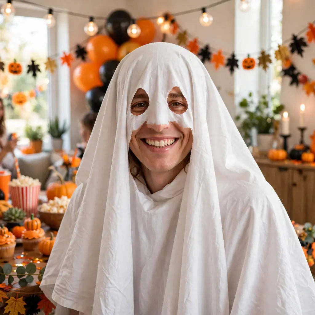 Classic sheet ghost costume with white bed sheet